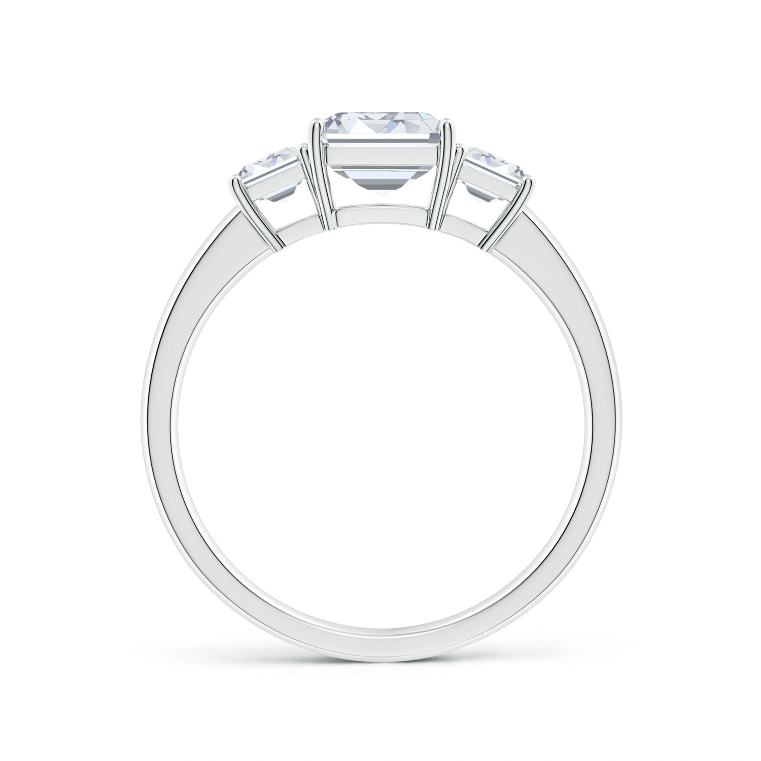 Emerald-Cut Lab-Grown Diamond Three-Stone Engagement Ring detail