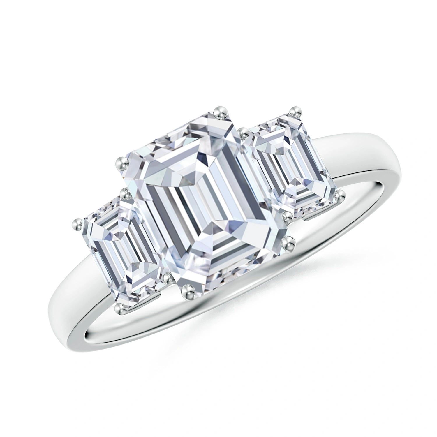 Emerald-Cut Lab-Grown Diamond Three-Stone Engagement Ring