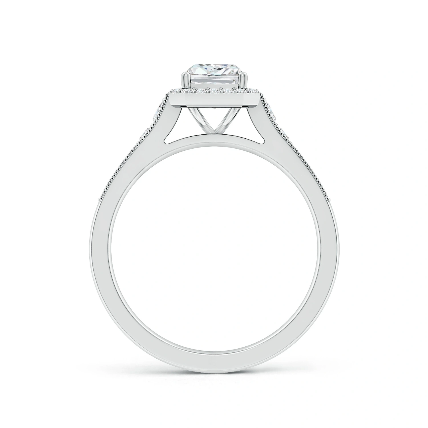 Radiant-Cut Lab-Grown Diamond Halo Engagement Ring with Milgrain detail