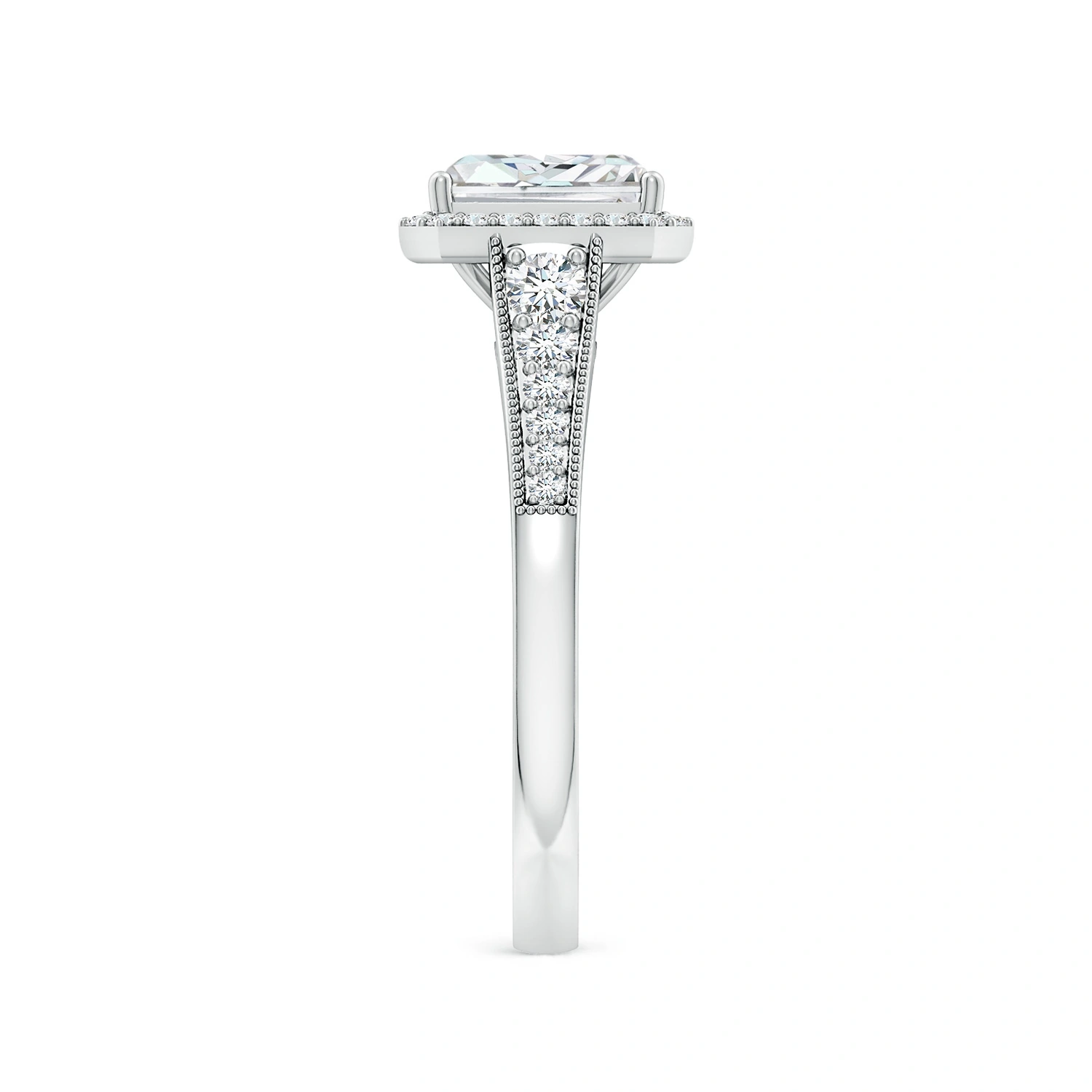 Radiant-Cut Lab-Grown Diamond Halo Engagement Ring with Milgrain detail