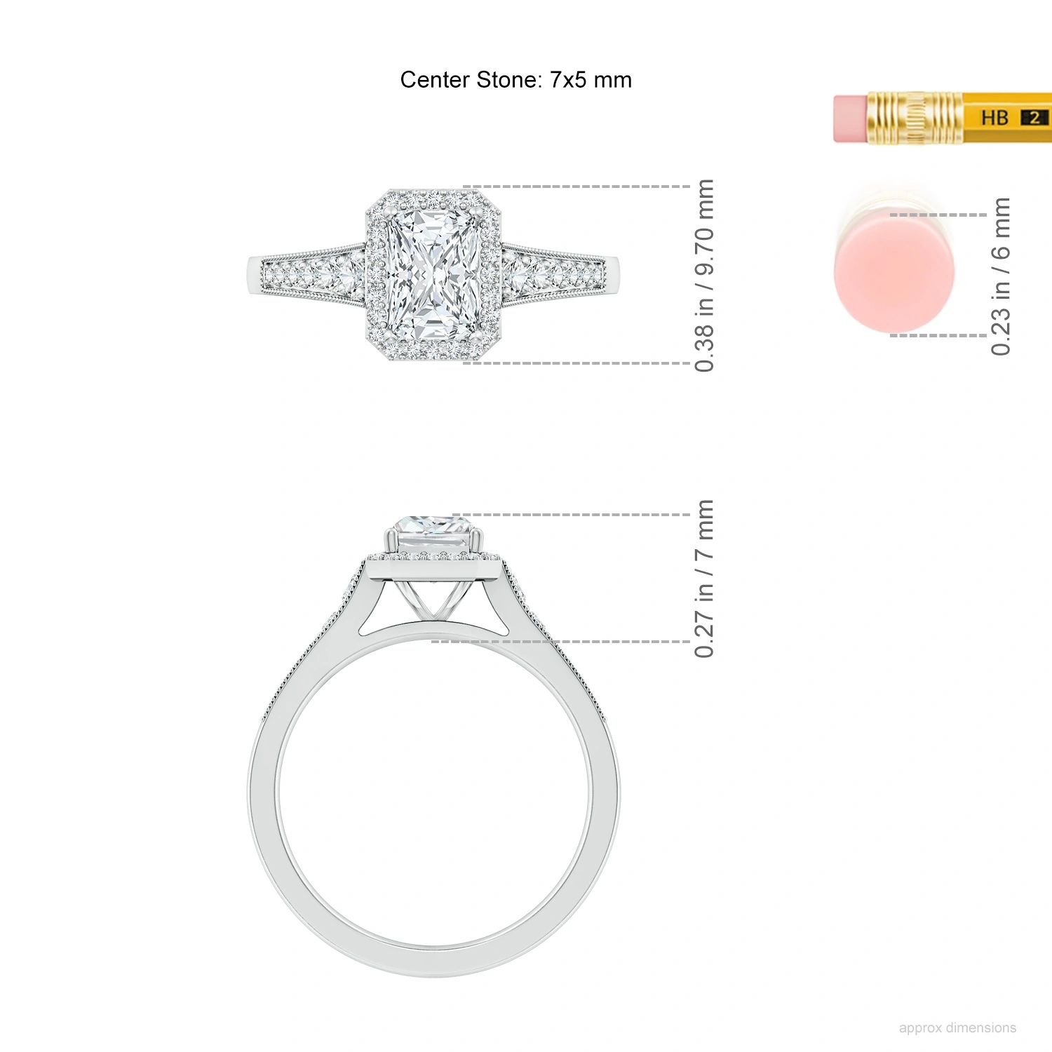 Radiant-Cut Lab-Grown Diamond Halo Engagement Ring with Milgrain dimension