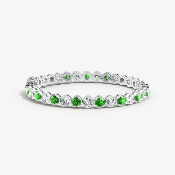 Round Lab-Grown Emerald and Diamond Tennis Bracelet detail