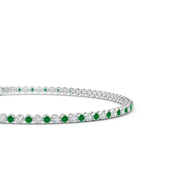 Round Lab-Grown Emerald and Diamond Tennis Bracelet detail