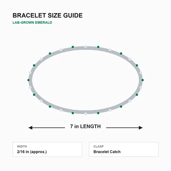 Round Lab-Grown Emerald and Diamond Tennis Bracelet dimension