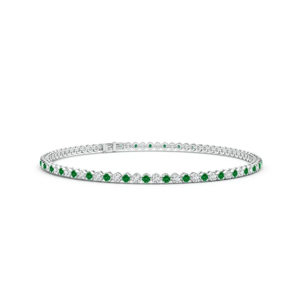 Round Lab-Grown Emerald and Diamond Tennis Bracelet main