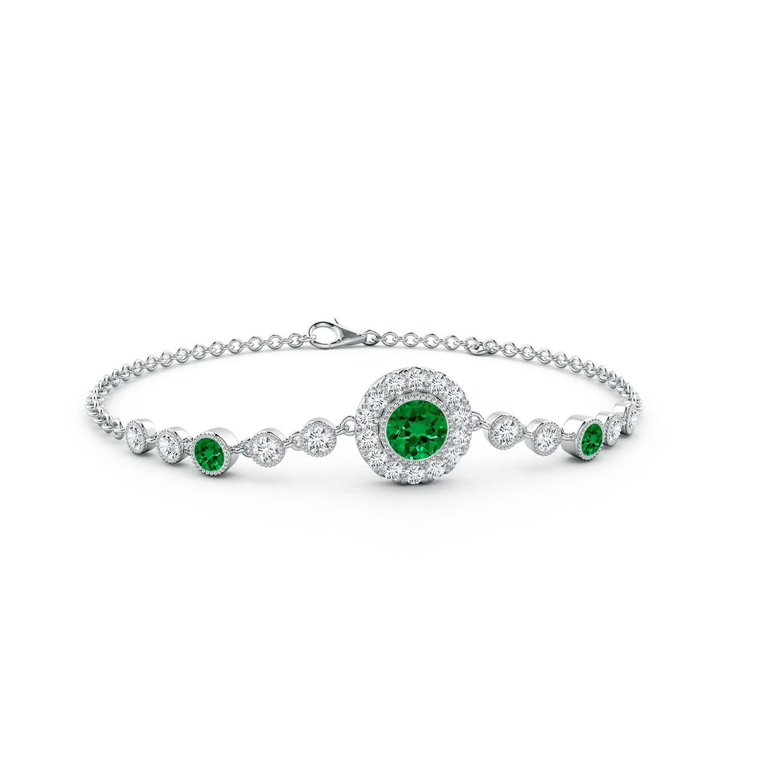Round Lab-Grown Emerald Vintage Halo Station Bracelet main