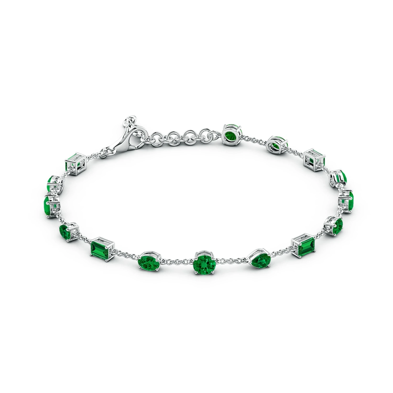 Multi-Shape Lab-Grown Emerald Station Bracelet detail