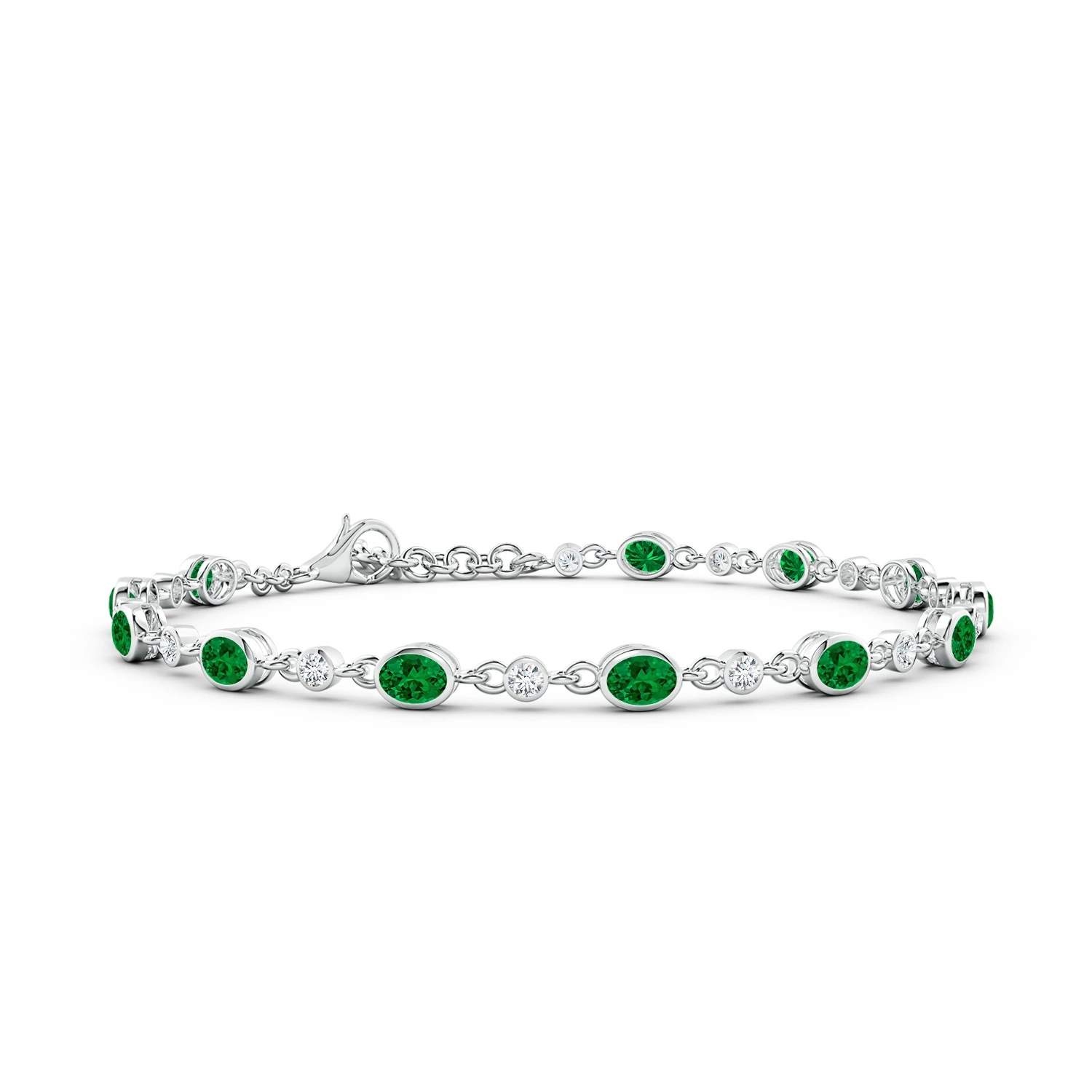 Alternating Oval Lab-Grown Emerald and Round Diamond Tennis Bracelet main