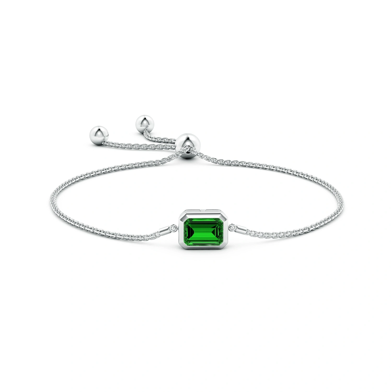 Horizontal Emerald-Cut Lab-Grown Emerald Bolo Bracelet detail