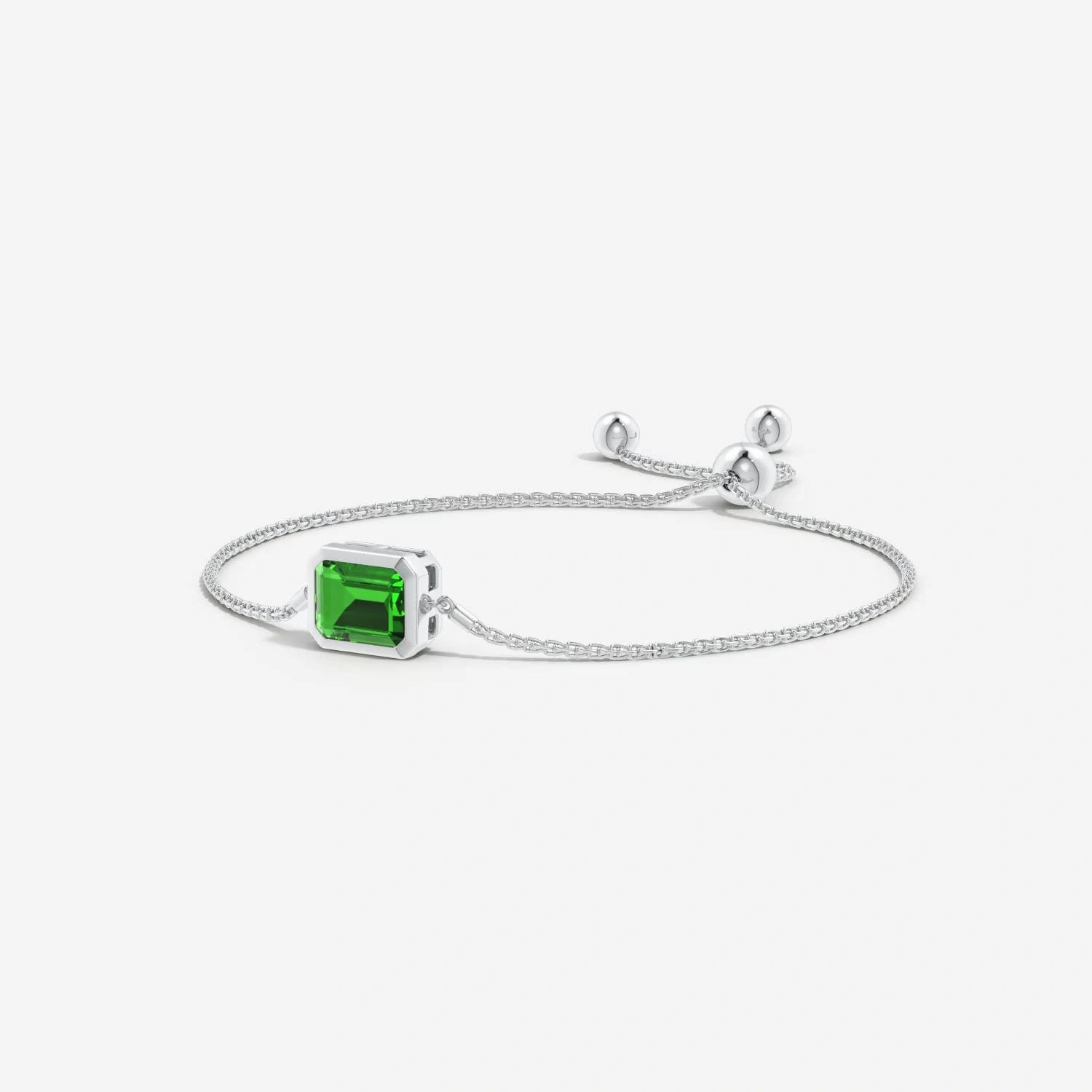 Horizontal Emerald-Cut Lab-Grown Emerald Bolo Bracelet detail