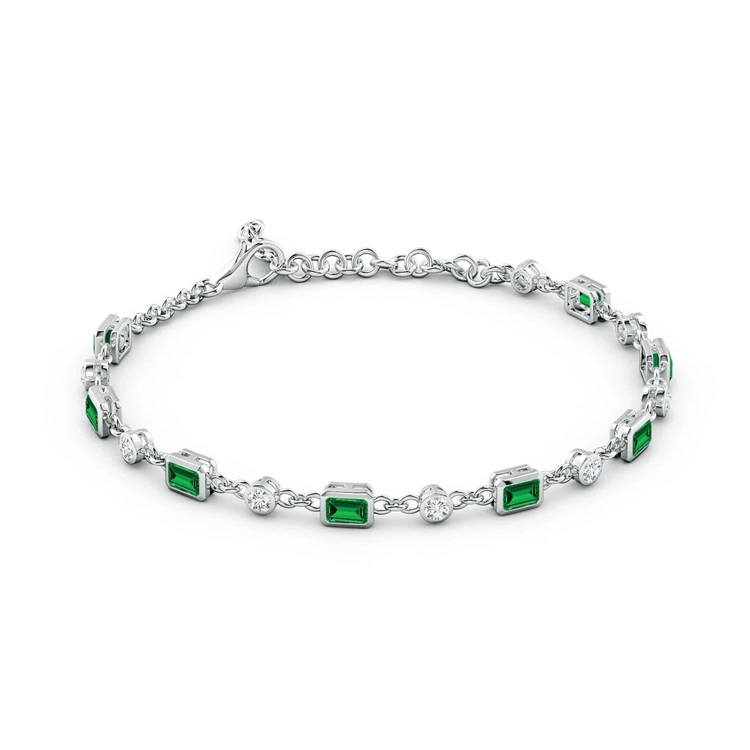 Emerald-Cut Lab-Grown Emerald and Diamond Station Bracelet detail