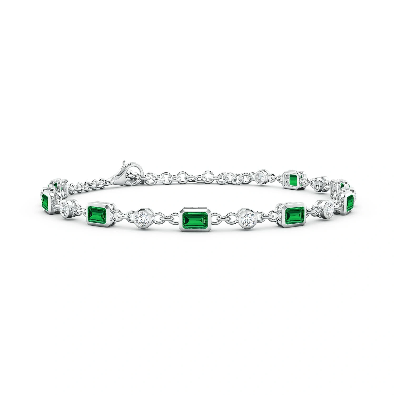 Emerald-Cut Lab-Grown Emerald and Diamond Station Bracelet