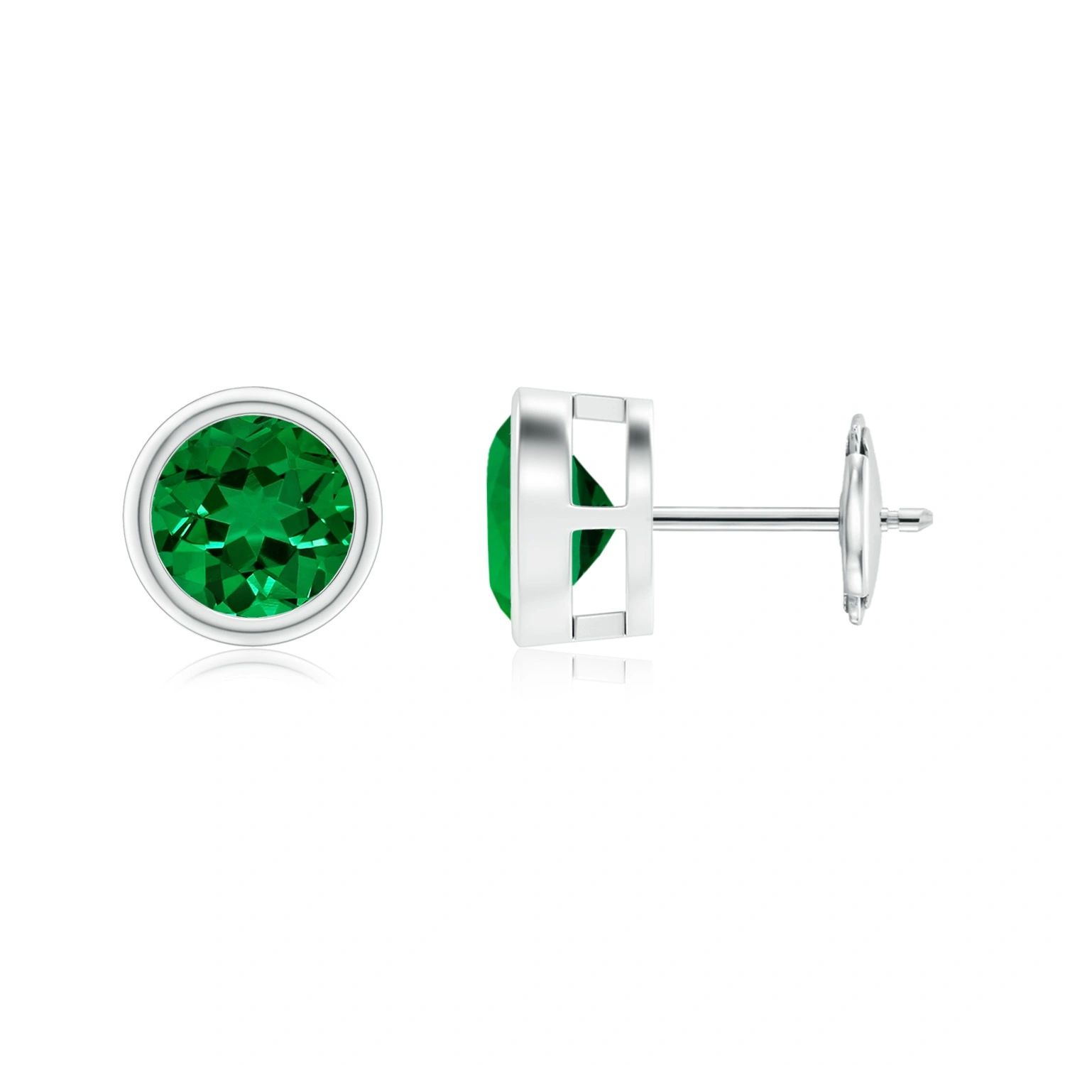 Bezel-Set Round Lab-Grown Emerald Solitaire Stud Earrings