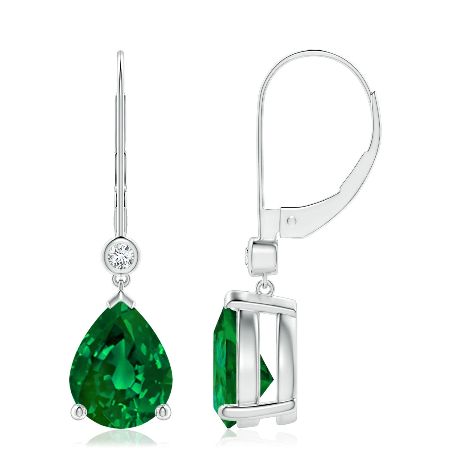 Pear-Shaped Lab-Grown Emerald Leverback Drop Earrings with Diamond Accents main