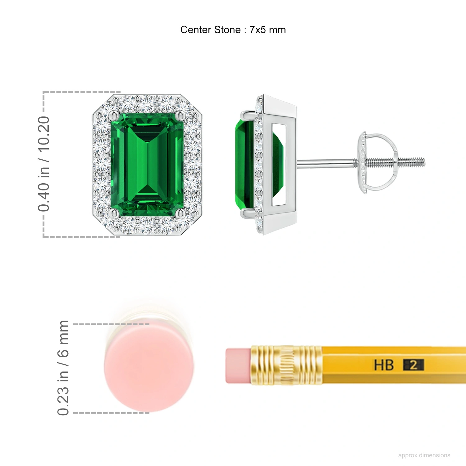 Emerald-Cut Lab-Grown Emerald Halo Stud Earrings dimension