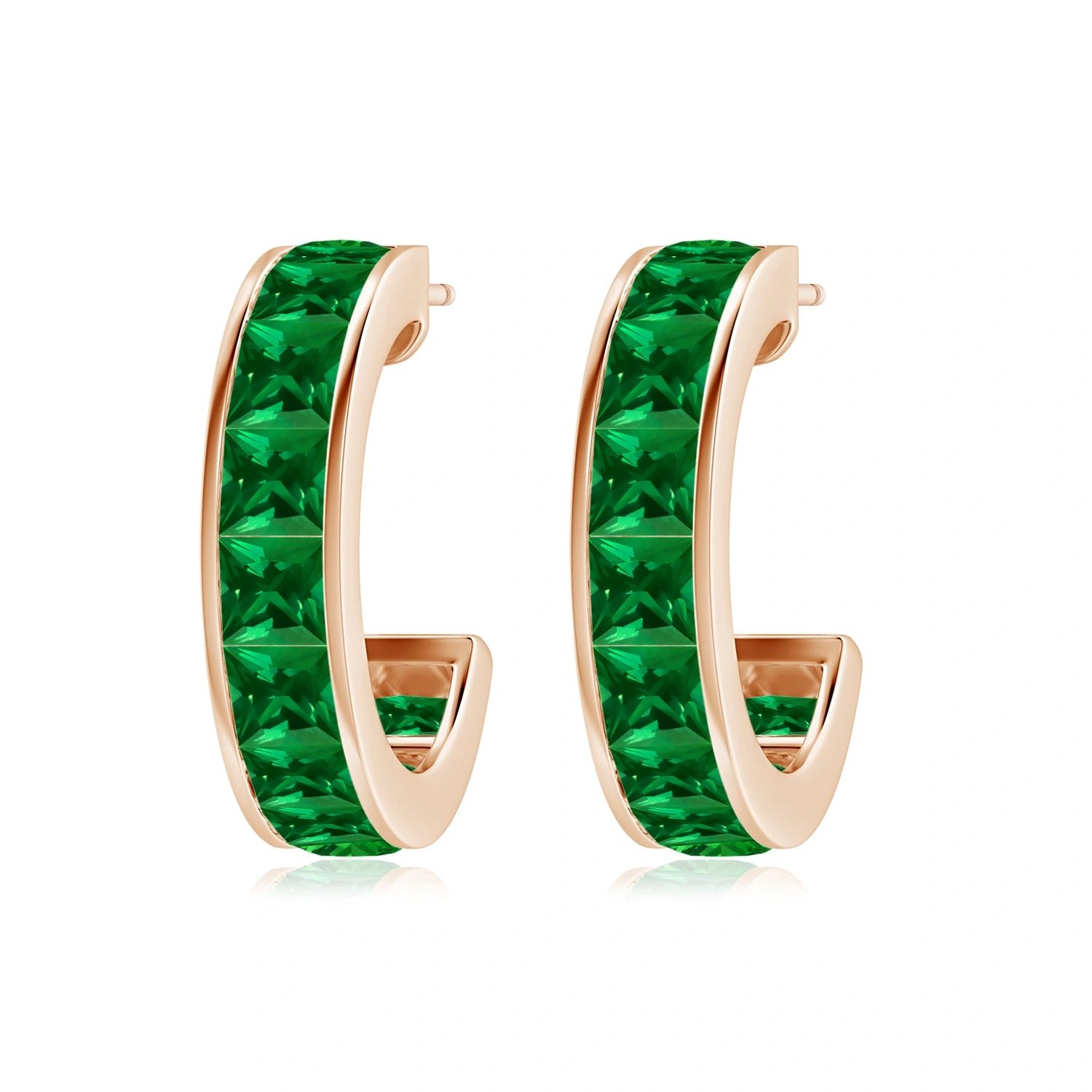 Channel-Set Square Lab-Grown Emerald Huggie Hoop Earrings detail