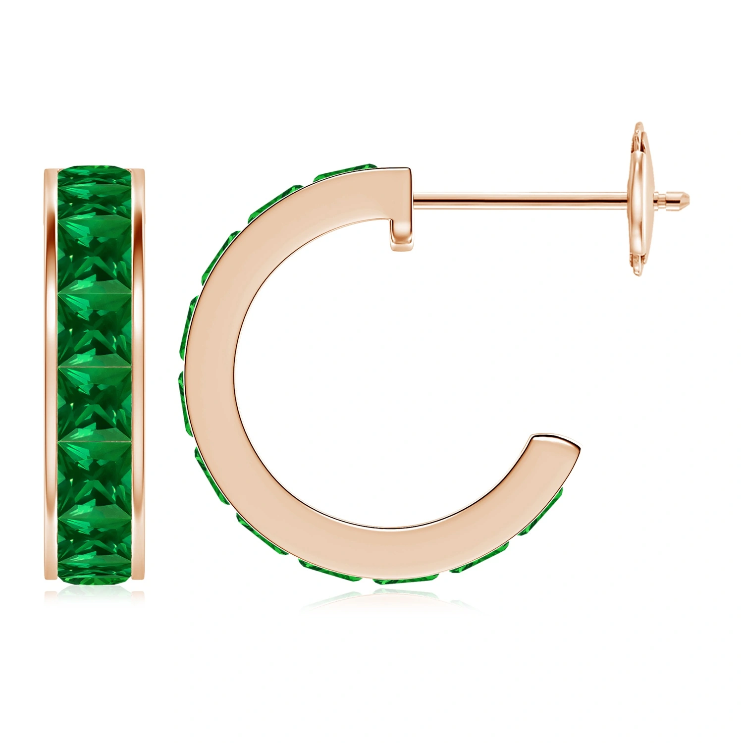 Channel-Set Square Lab-Grown Emerald Huggie Hoop Earrings main