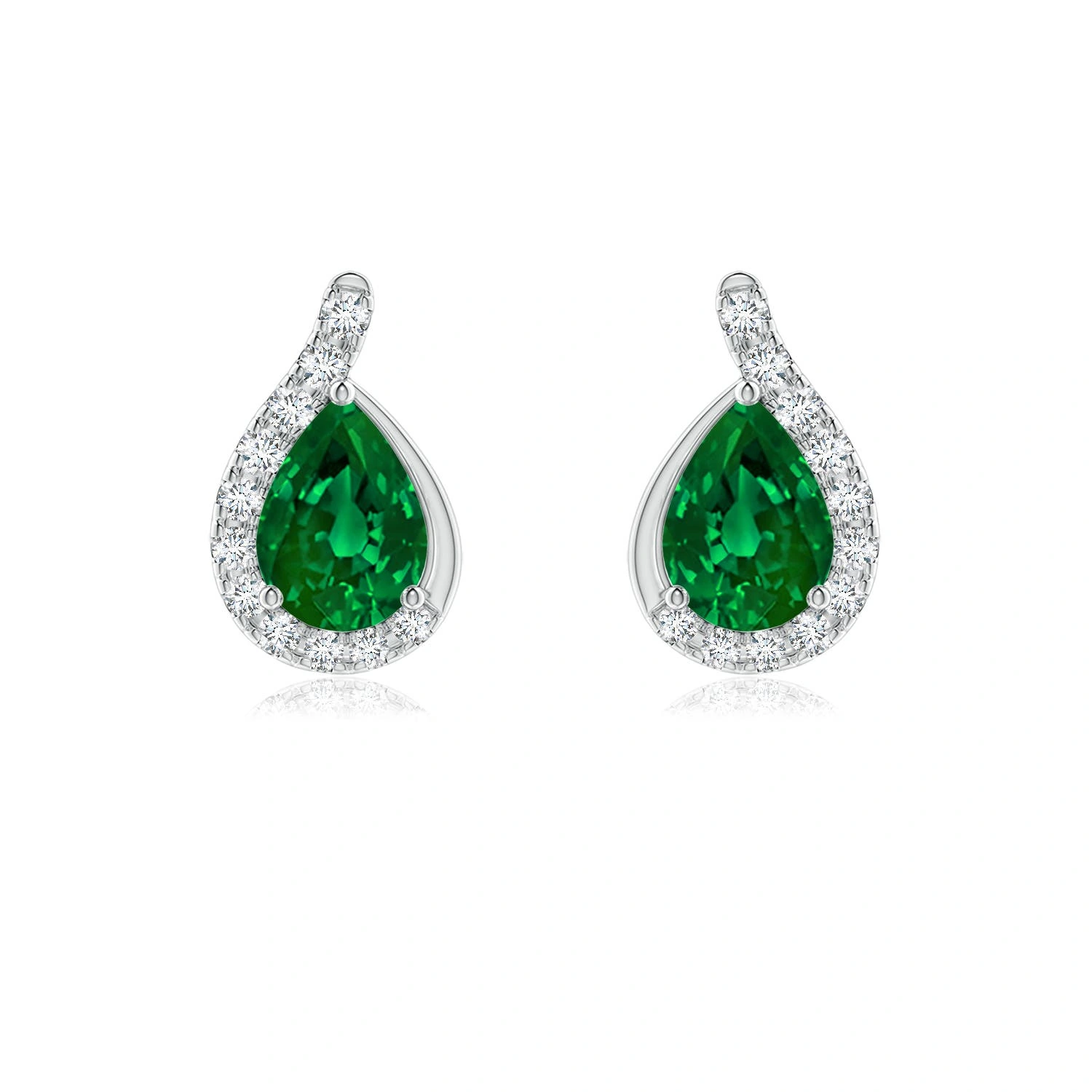 Pear Lab-Grown Emerald Earrings with Diamond Swirl Frames