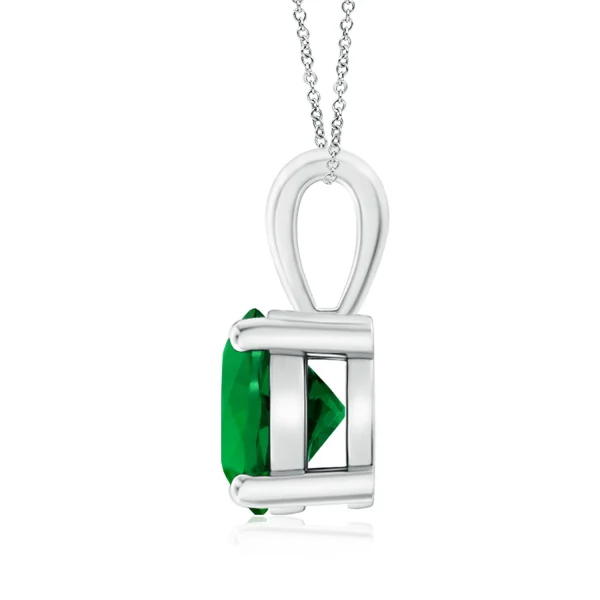 Round Lab-Grown Emerald Four-Prong Solitaire Necklace detail