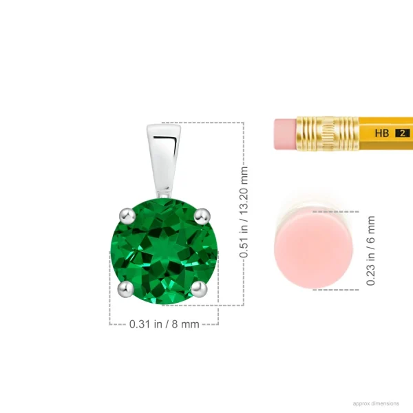 Round Lab-Grown Emerald Four-Prong Solitaire Necklace dimension