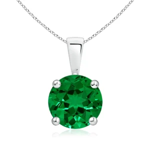 Round Lab-Grown Emerald Four-Prong Solitaire Necklace