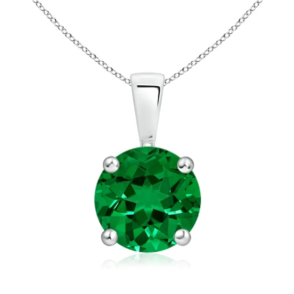 Round Lab-Grown Emerald Four-Prong Solitaire Necklace main