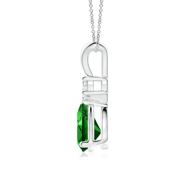 Pear-Shaped Lab-Grown Emerald V-Bale Necklace with Diamond Accent detail