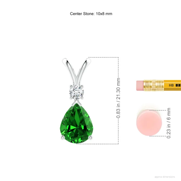 Pear-Shaped Lab-Grown Emerald V-Bale Necklace with Diamond Accent dimension