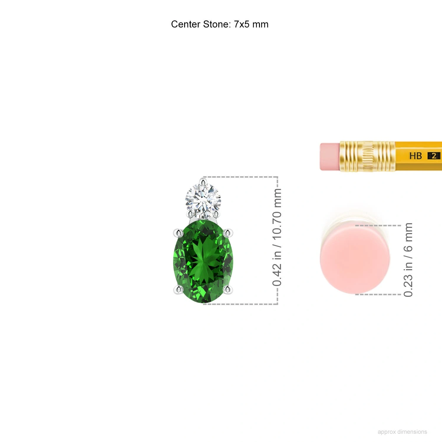 Oval Lab-Grown Emerald Pendant with Diamond Accent dimension