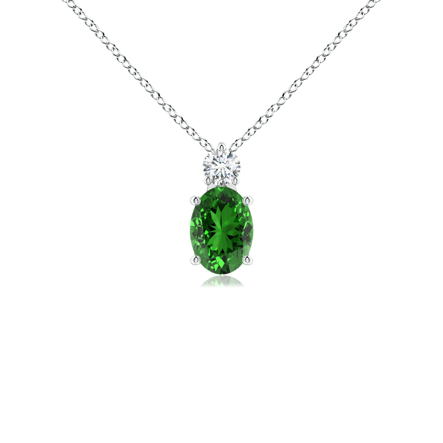 Oval Lab-Grown Emerald Pendant with Diamond Accent