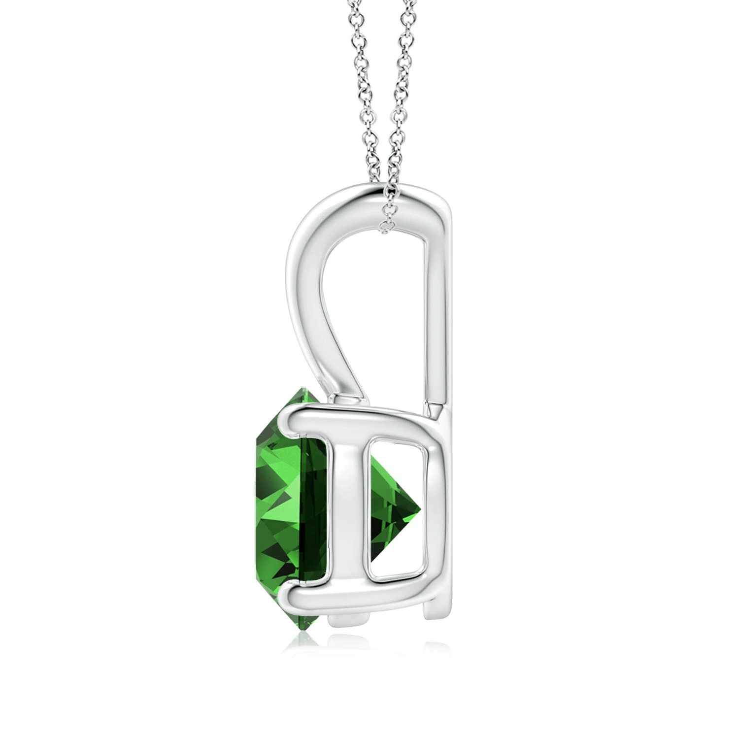 Round Lab-Grown Emerald V-Bale Solitaire Pendant detail