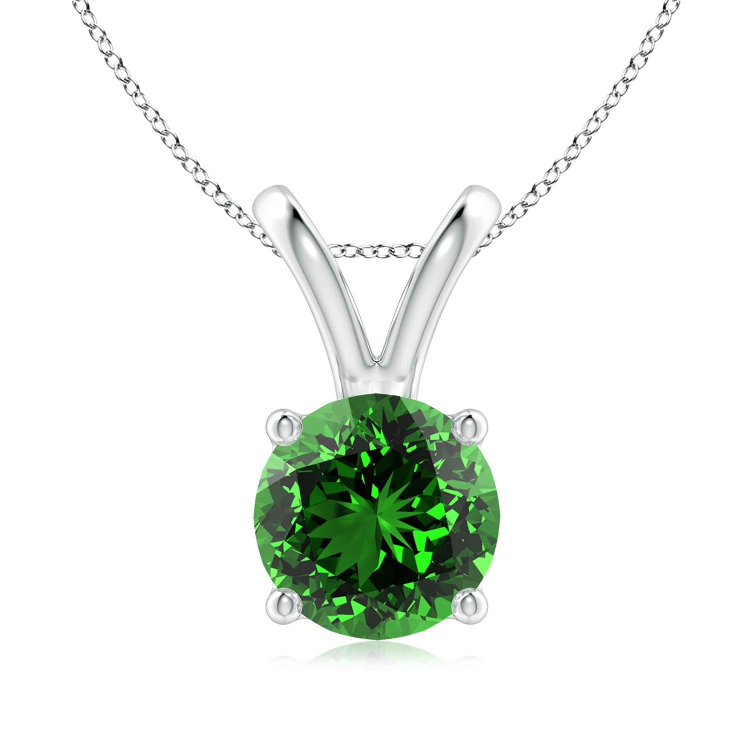 Round Lab-Grown Emerald V-Bale Solitaire Pendant main