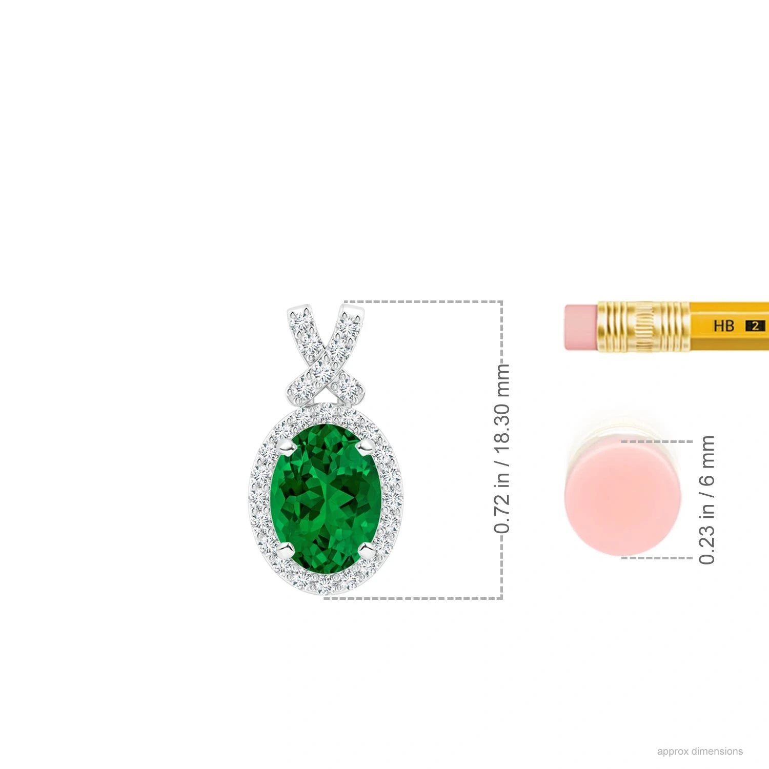 Oval Lab-Grown Emerald Vintage Diamond Halo Pendant dimension
