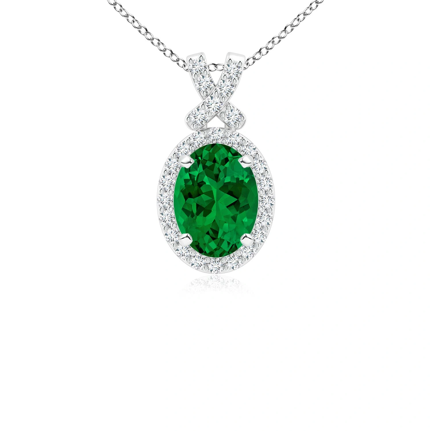 Oval Lab-Grown Emerald Vintage Diamond Halo Pendant main