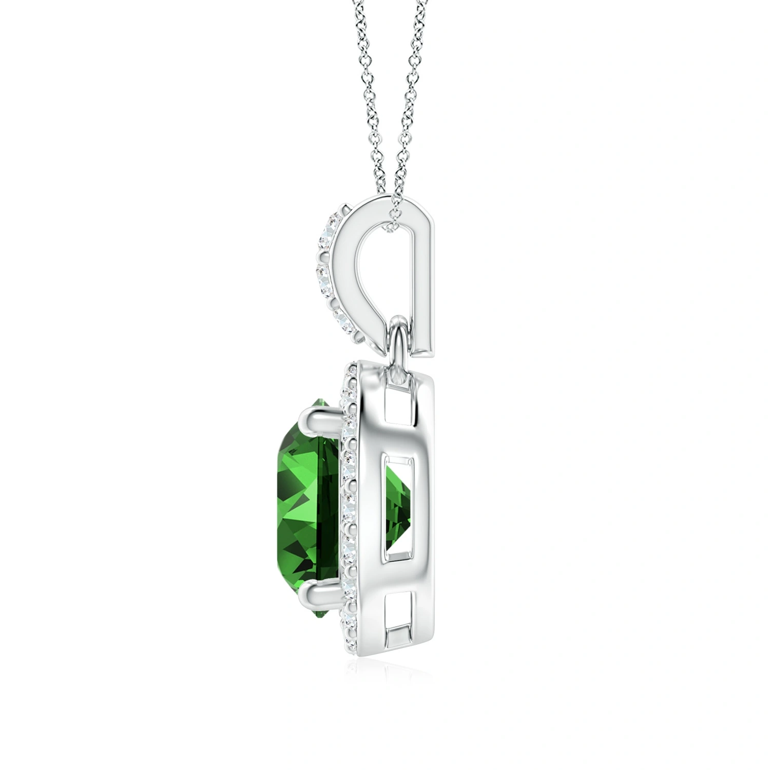 Round Lab-Grown Emerald Halo Pendant with Diamond Bail detail