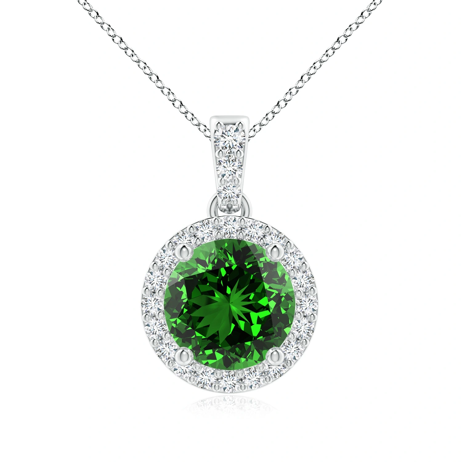Round Lab-Grown Emerald Halo Pendant with Diamond Bail main
