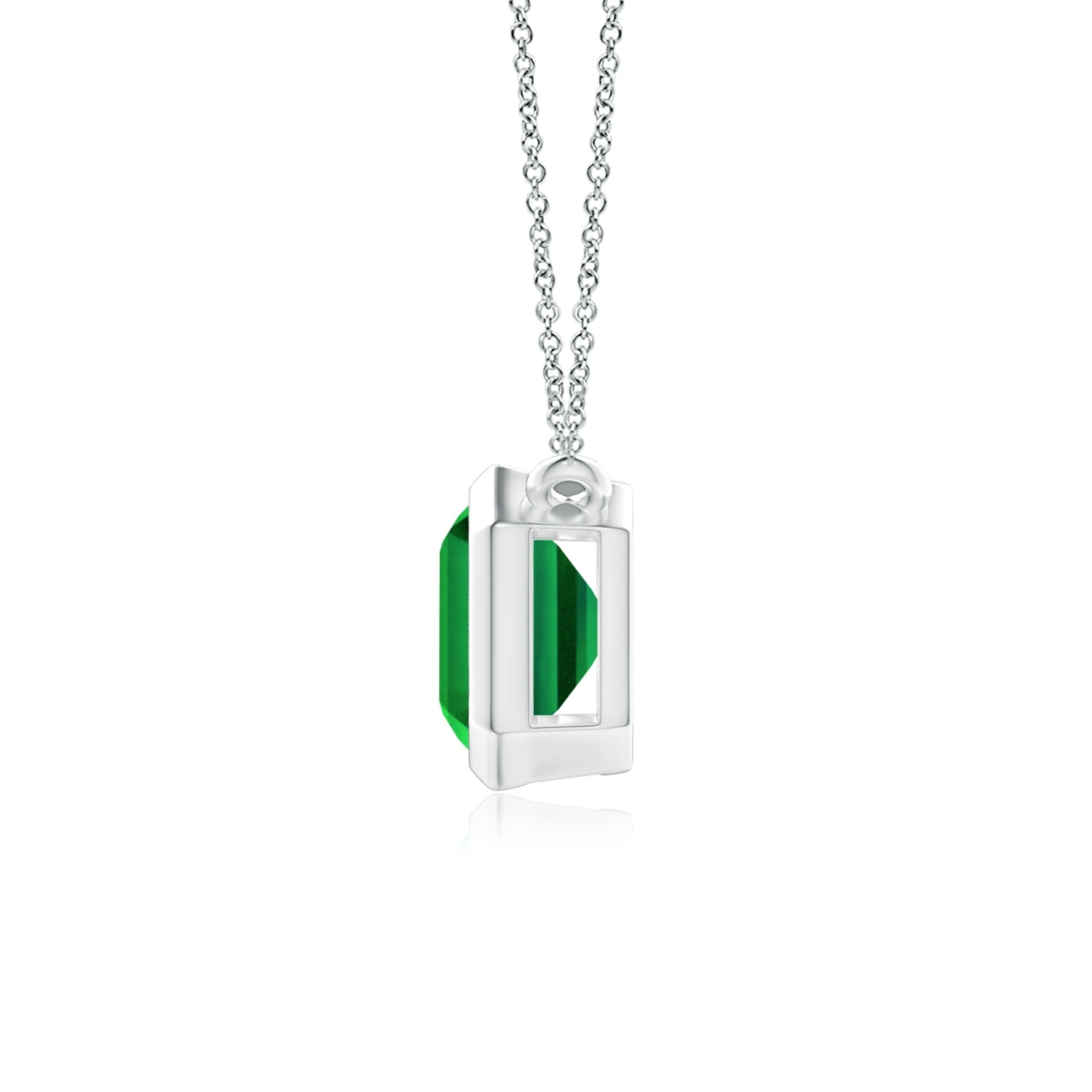 Horizontal Emerald-Cut Lab-Grown Emerald Bezel Pendant detail