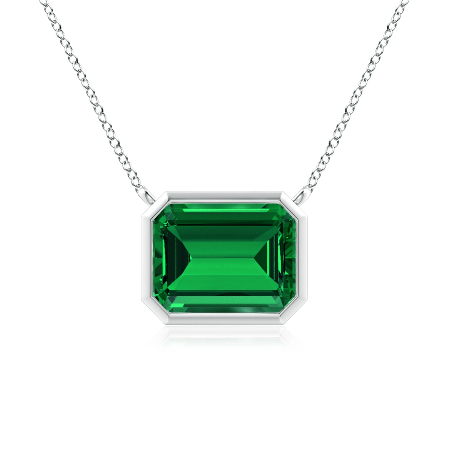 Horizontal Emerald-Cut Lab-Grown Emerald Bezel Pendant