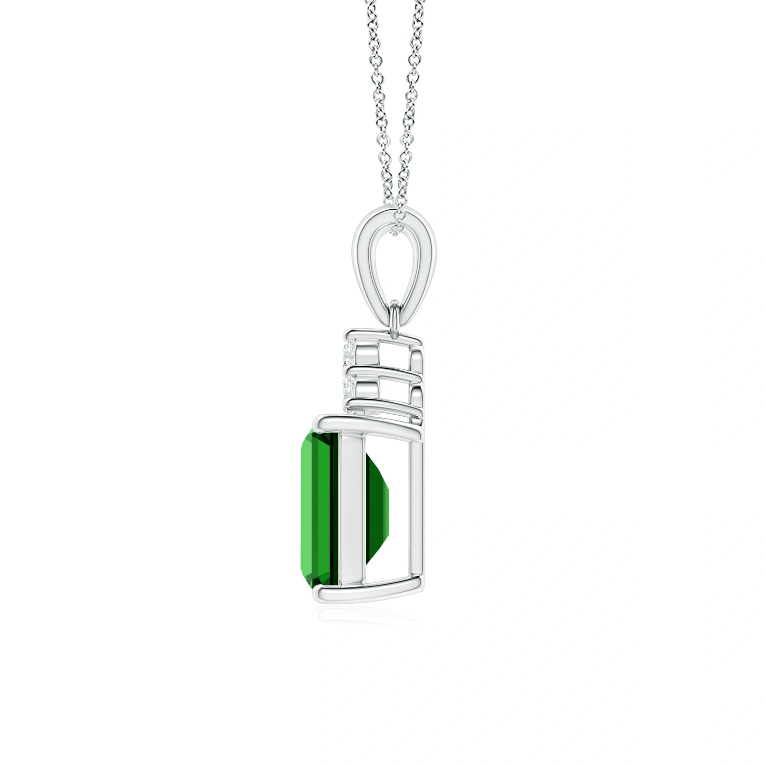 Emerald-Cut Lab-Grown Emerald Pendant with Diamond Trio detail