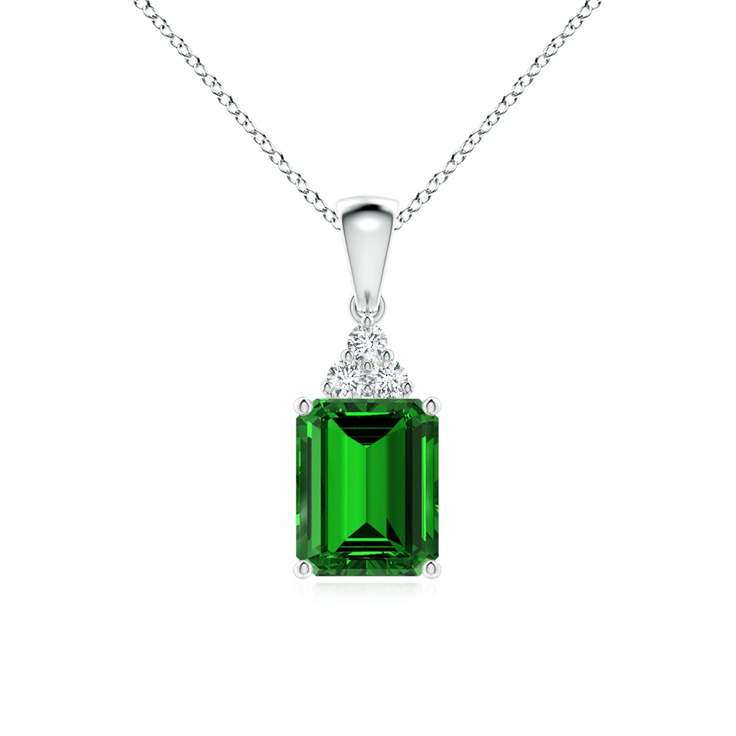 Emerald-Cut Lab-Grown Emerald Pendant with Diamond Trio main