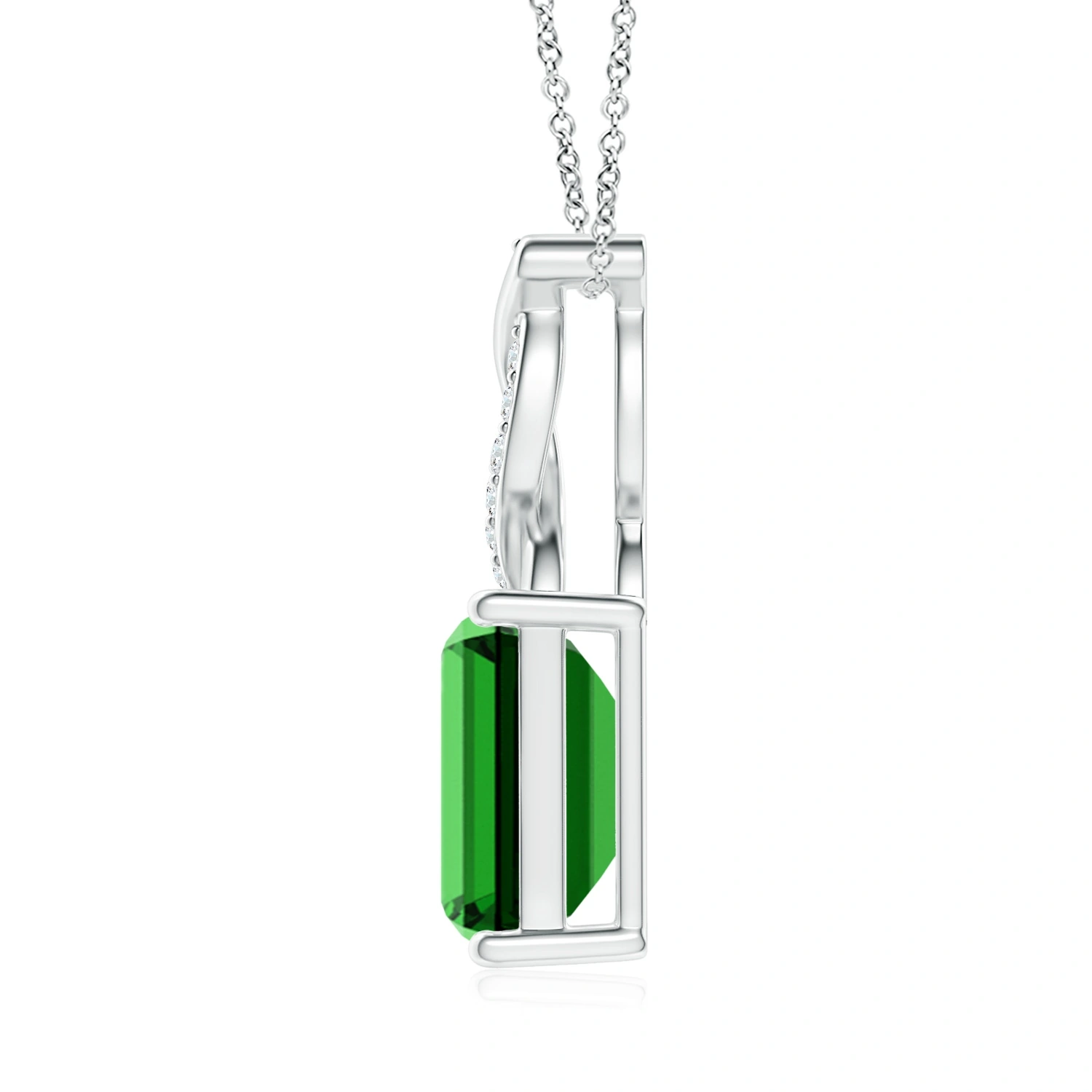Emerald-Cut Lab-Grown Emerald Pendant with Entwined Diamond Bale detail