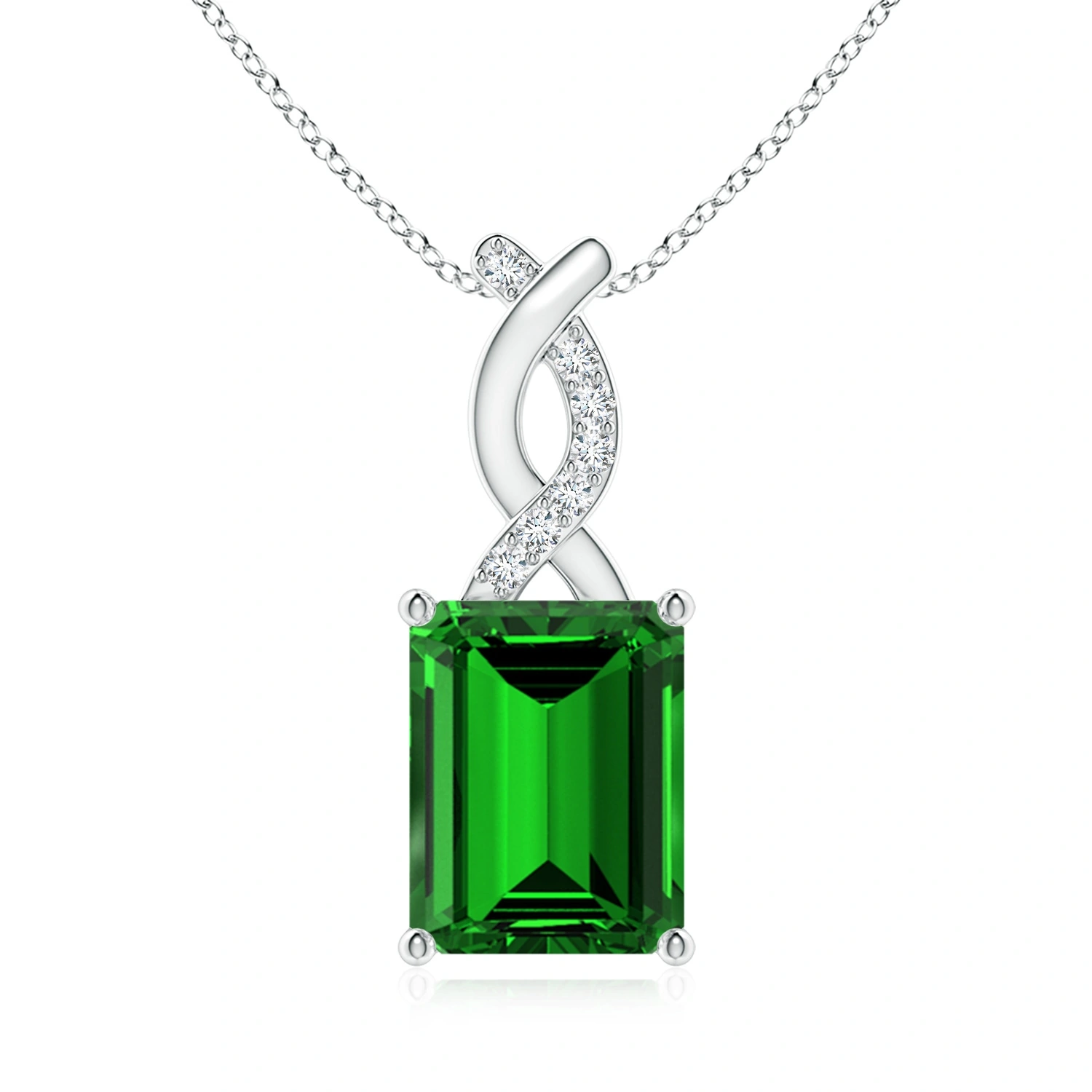 Emerald-Cut Lab-Grown Emerald Pendant with Entwined Diamond Bale