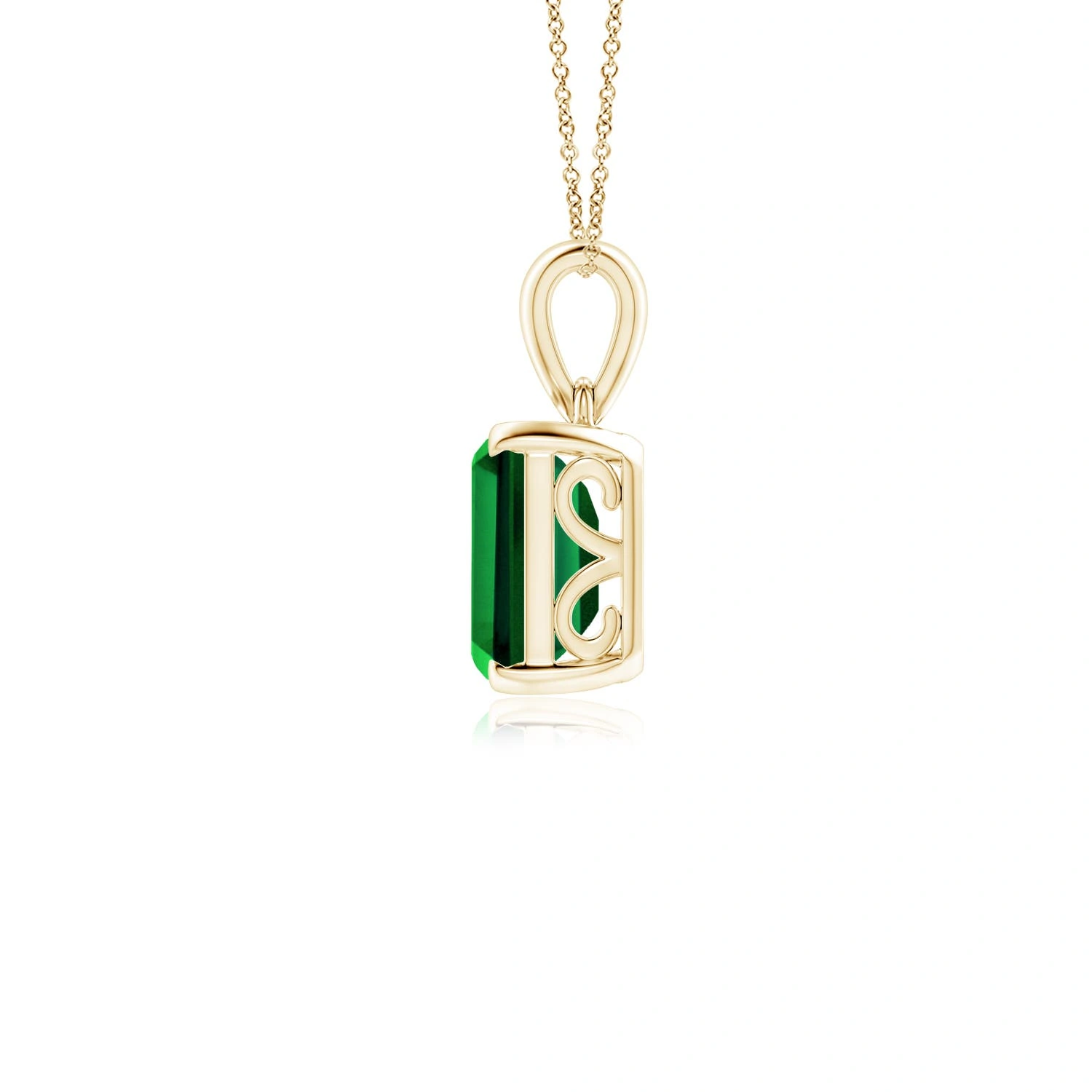 Prong-Set Emerald-Cut Lab-Grown Emerald Solitaire Pendant detail