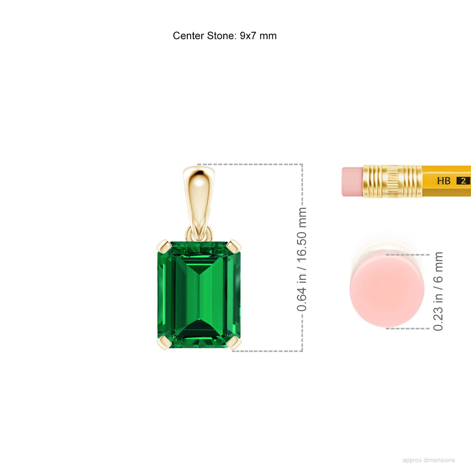 Prong-Set Emerald-Cut Lab-Grown Emerald Solitaire Pendant detail