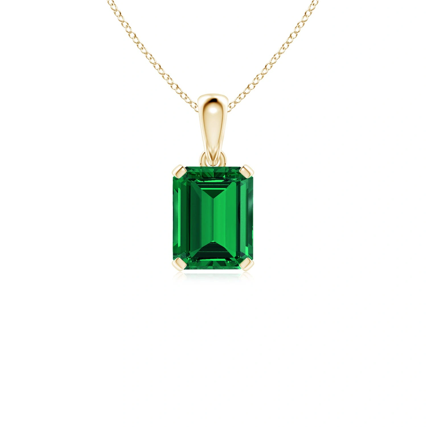 Prong-Set Emerald-Cut Lab-Grown Emerald Solitaire Pendant