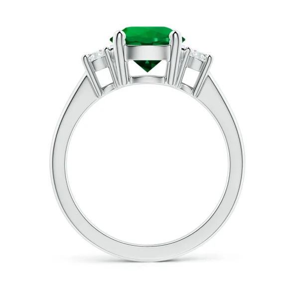 Round Lab-Grown Emerald Three-Stone Prong-Set Ring with Lab-Grown Diamond Accents detail