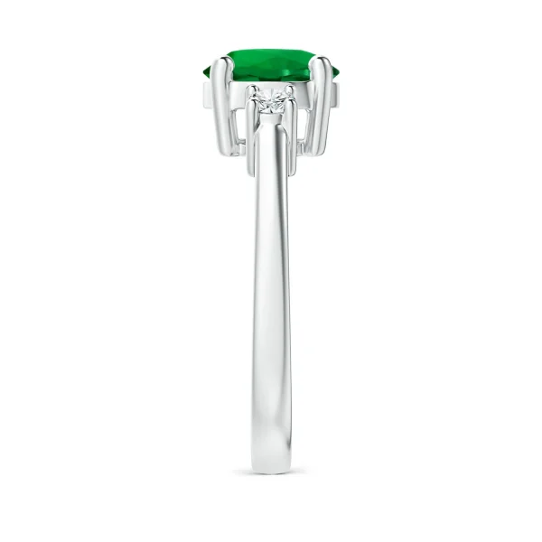 Round Lab-Grown Emerald Three-Stone Prong-Set Ring with Lab-Grown Diamond Accents detail