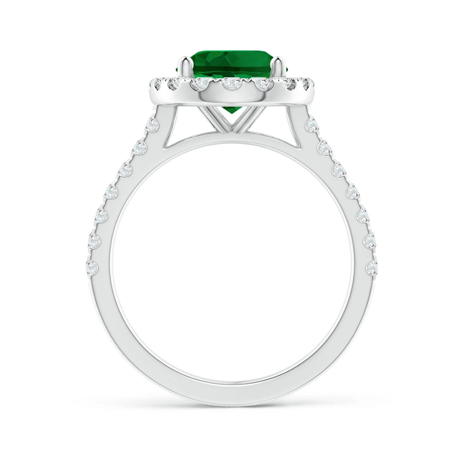 Oval Lab-Grown Emerald Diamond Halo Engagement Ring detail