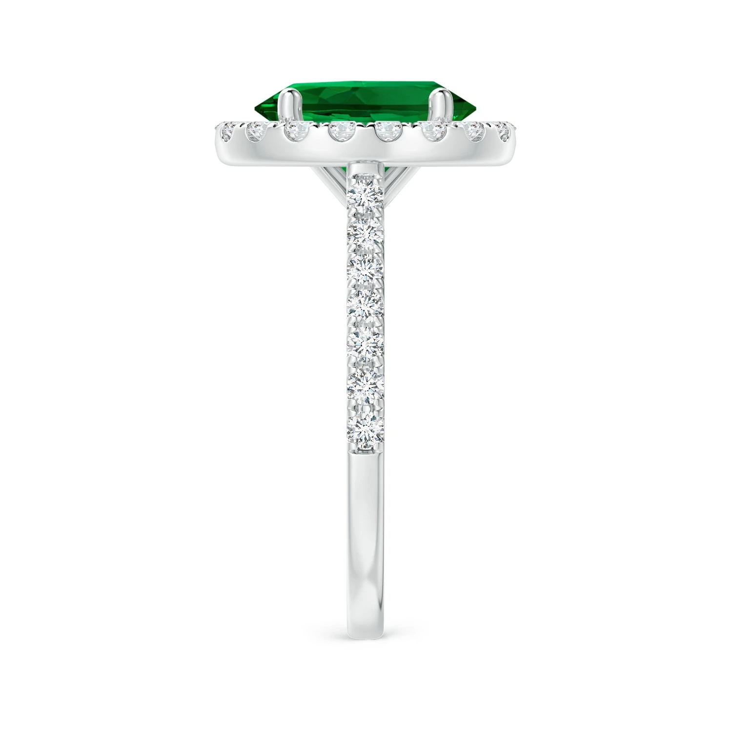 Oval Lab-Grown Emerald Diamond Halo Engagement Ring detail