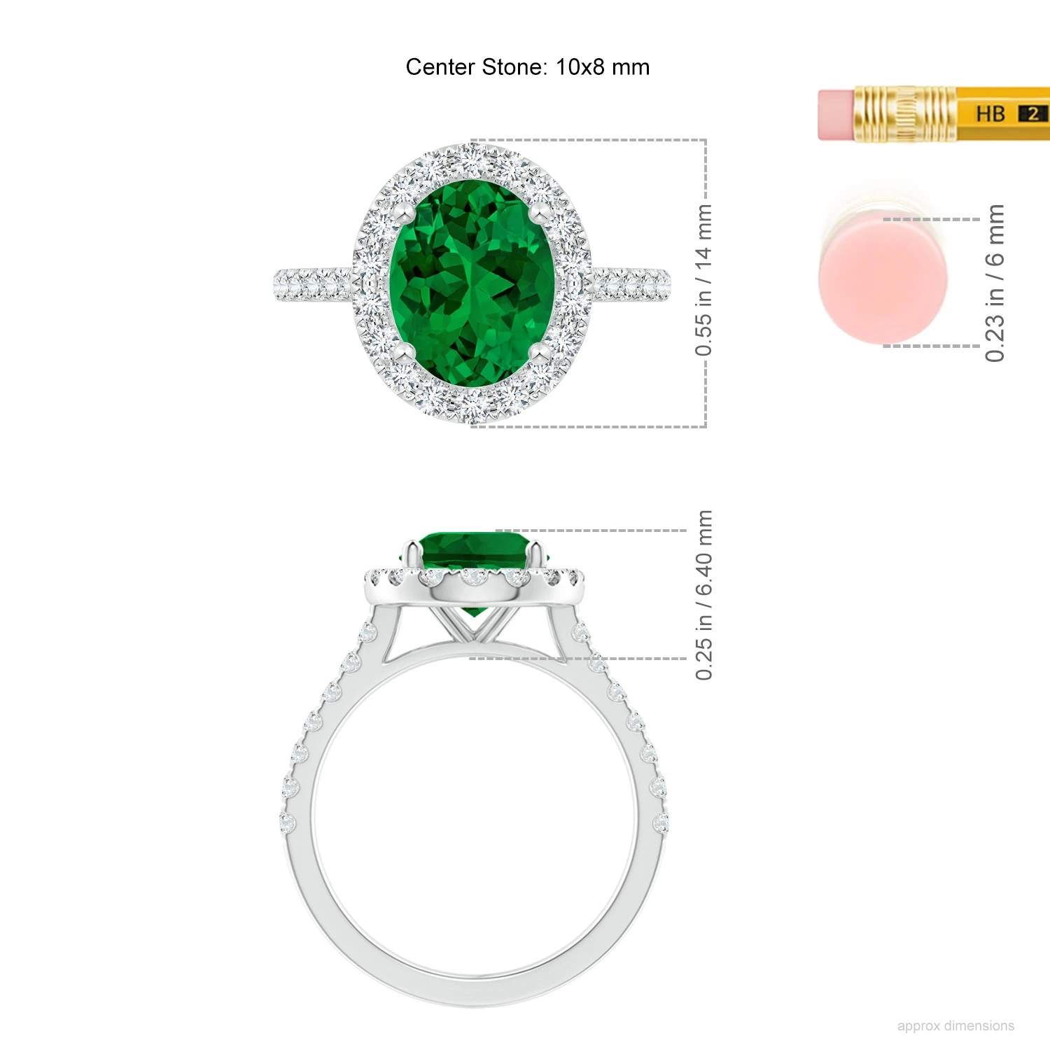 Oval Lab-Grown Emerald Diamond Halo Engagement Ring dimension